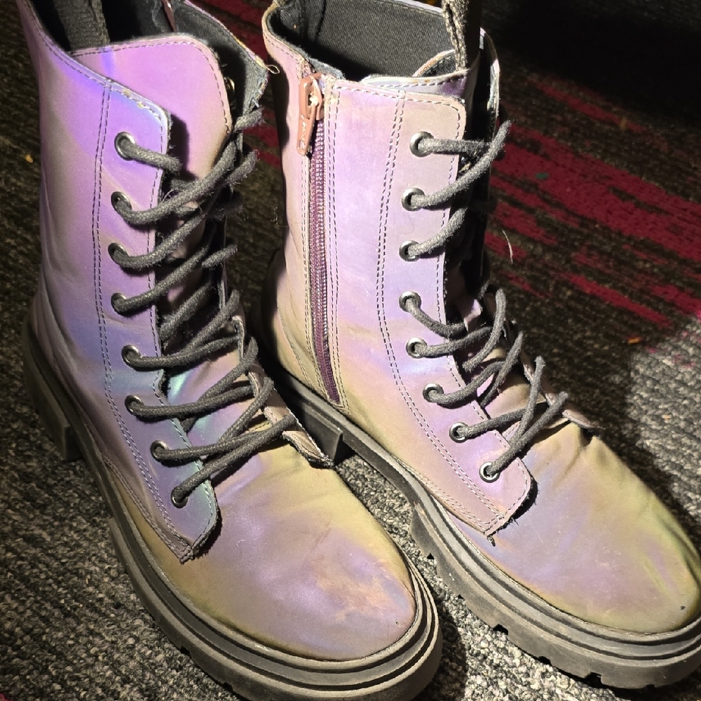Zara Purple Combat Moto Boots with Holographic Finish